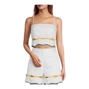 The Nat Note x Antonio Melani White Woven Silvie Scallop Top + Short Set SZ 10